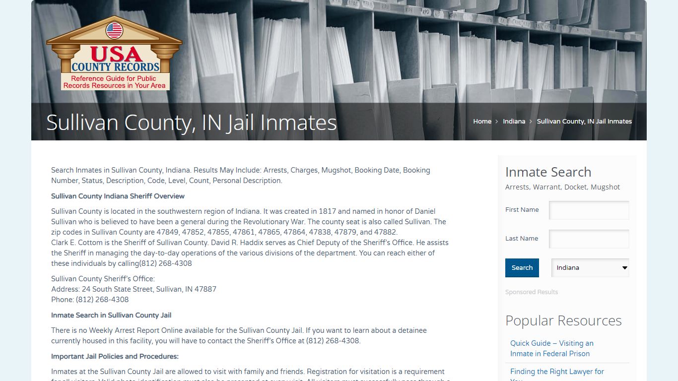 Sullivan County, IN Jail Inmates | Name Search